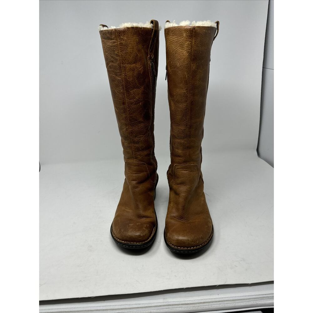UGG Australia Hartley Brown Leather Shearling Lined Wedge Boot Women’s 8 - Picture 10 of 16